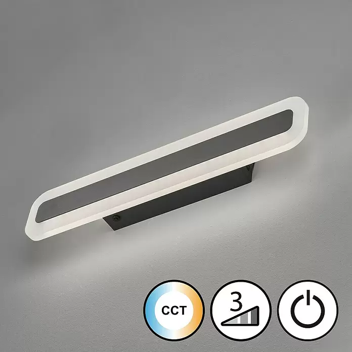 Fischer & Honsel LED-Wandleuchte Streep - 13 W, L x B x H: 40 x 8 x 6 cm, Sandschwarz, Mehrfarbig - Moderne dunkelgraue LED-Wandleuchte mit weißem Diffusor, CCT-verstellbar und 3-Stufen dimmbar.