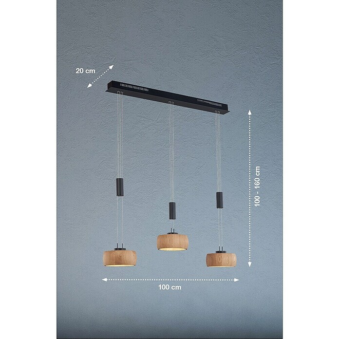 Fischer & Honsel LED-Pendelleuchte Colette (3 Stk., 27 W, Holz, Sandschwarz, Warmweiß) | BAUHAUS