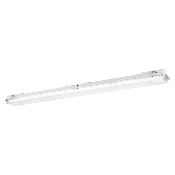 Eglo Plafón para pared y techo Eco Tube-E 2 - L x An x Al: 128,5 x 5,6 x 5,3 cm - Luminaria LED larga y blanca con cubierta transparente, ideal para espacios industriales o exteriores, proporcionando iluminación brillante y eficiente.