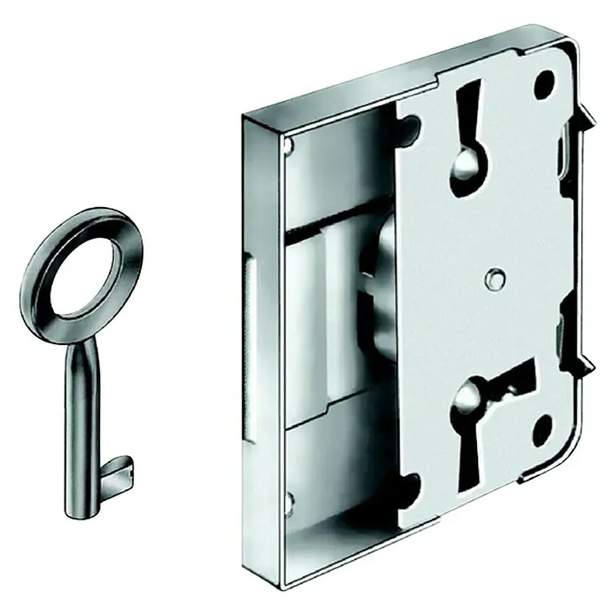 Suki Cerrojo con bloqueo - Medida de mandril: 20 mm, Niquelado - Cerradura y llave de armario. La cerradura para muebles con llave a juego de metal, ideal para asegurar cajones y armarios.