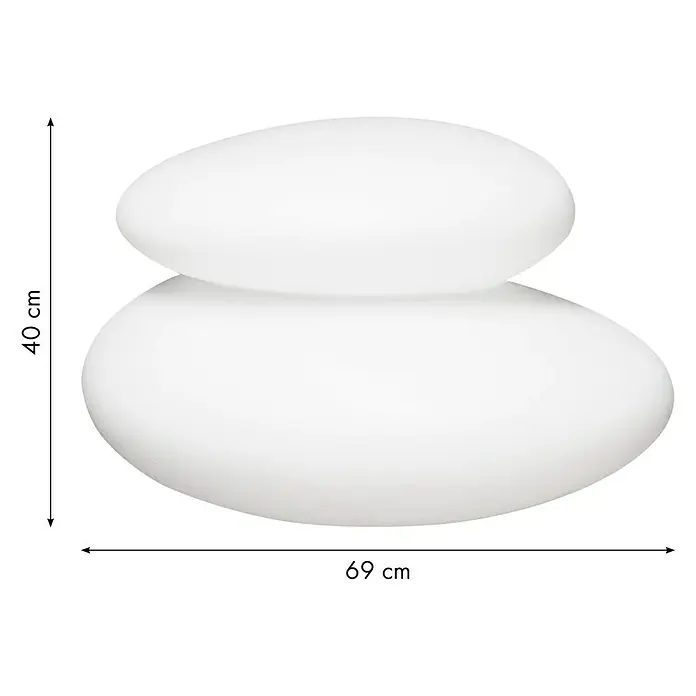 8 Seasons Design Shining LED-Dekoleuchte Stone XL - 6 W, Weiß, L x B x H: 55 x 69 x 40 cm - Abgebildet ist eine weiße, zweistufige Stehleuchte in Kieselform mit den Maßen 40 cm Höhe und 69 cm Breite für ein sanftes Raumlicht.