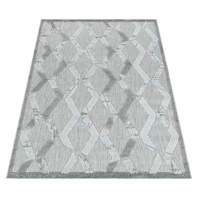 Outdoor-Teppich Bahama VII - Grau, 200 x 140 cm, 100 % Polypropylen - Heller, rechteckiger Teppich in Grau mit distressed geometrischem Muster.