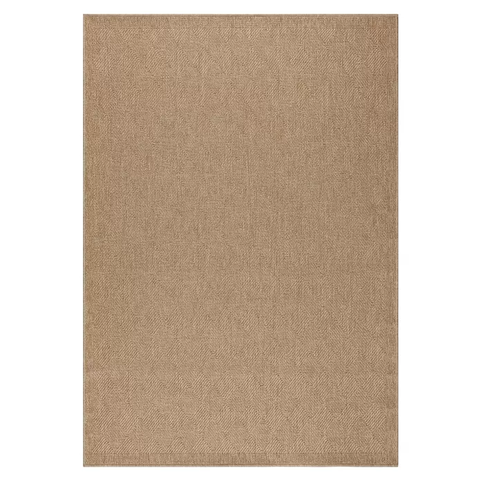 Outdoor-Teppich Dhaka VI - Beige, 150 x 80 cm, 100 % Polypropylen - Hellbrauner Teppich mit markanter Fischgrätbindung, ideal für Fußböden.