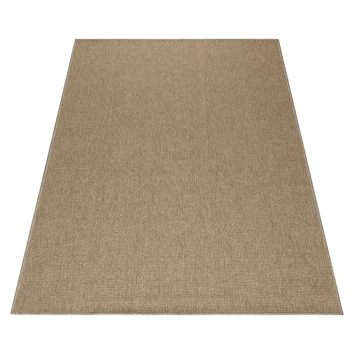 Outdoor-Teppich Dhaka V - Beige, 150 x 80 cm, 100 % Polypropylen - Rechteckiger beigefarbener Webteppich mit strukturiertem Muster.