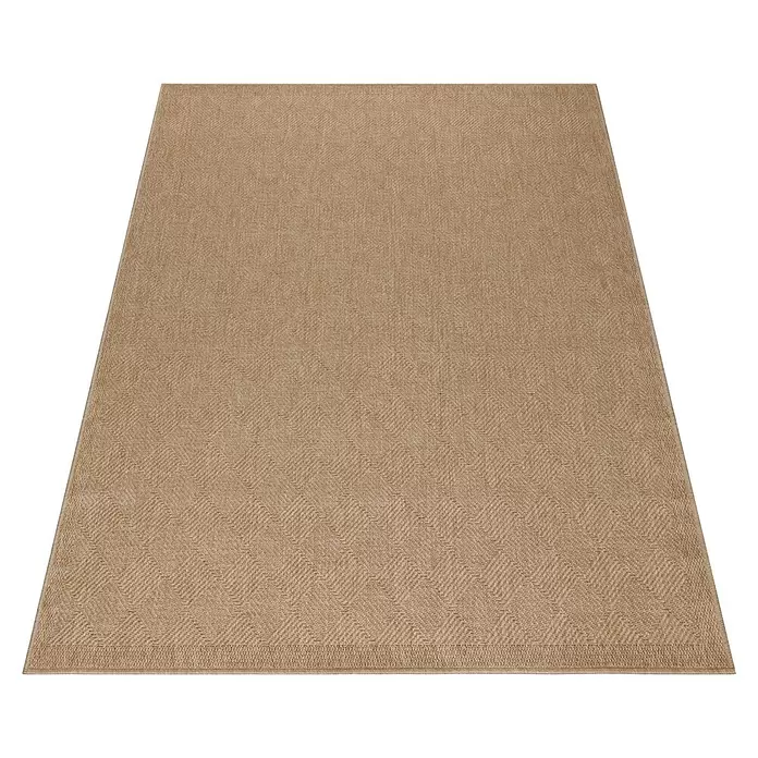Outdoor-Teppich Dhaka VI - Beige, 150 x 80 cm, 100 % Polypropylen - Naturbeiger Teppich mit Fischgrätmuster.