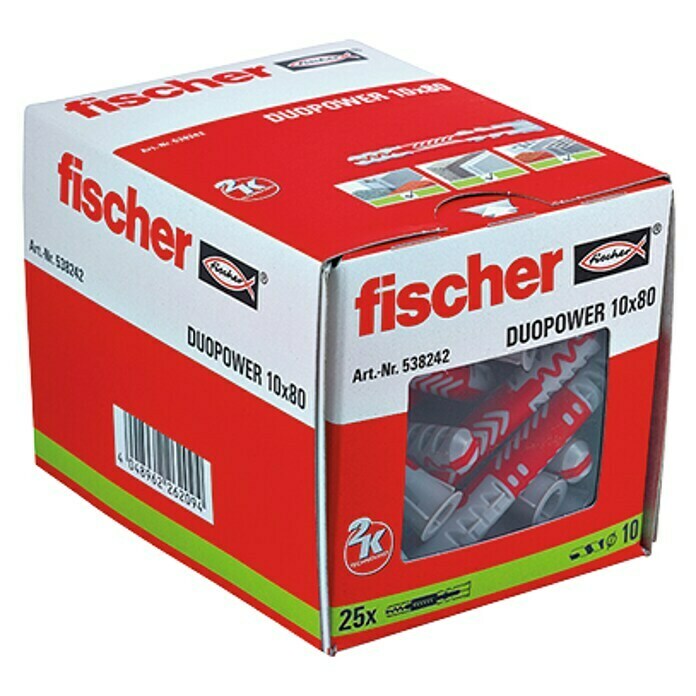 Fischer Duopower Set de tacos (Diámetro taco: 10 mm, Longitud taco: 80 mm, 25 uds., Nylon)