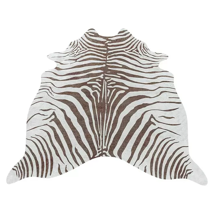 Flachgewebeteppich Etosha - Zebra, Braun, 135 x 100 cm, 100 % Polyester - Brauner und weißer Zebradruck-Fellteppich.