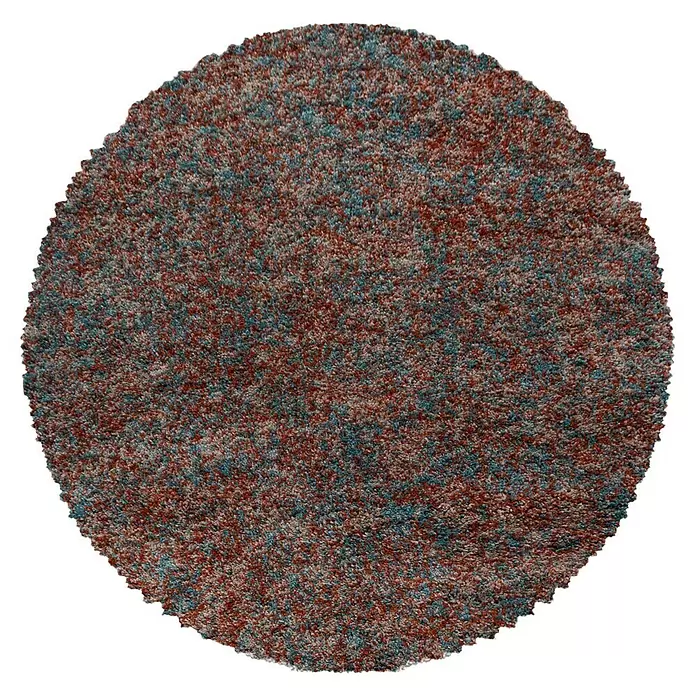 Hochflorteppich Enjoy - Terrakotta, Durchmesser: 80 cm, 100 % Polypropylen - Runder Hochflor-Teppich mit melierten rostbraunen, blauen und beigefarbenen Fasern.