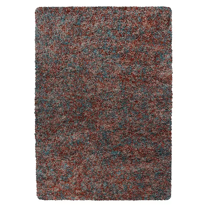 Hochflorteppich Enjoy 4500 - Terrakotta, 340 x 240 cm, 100 % Polypropylen - Mehrfarbiger Hochflorteppich mit rotbraunen, blauen und hellbeigen Fasern.