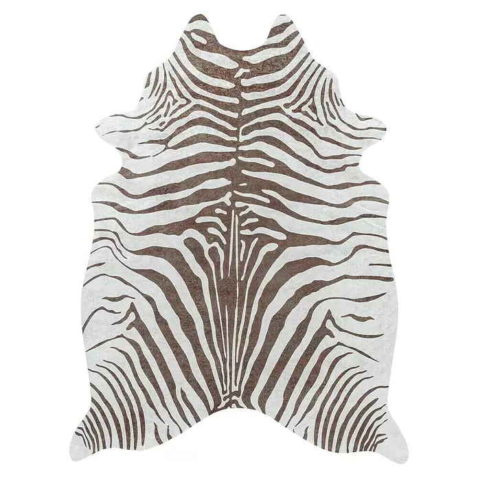 Flachgewebeteppich Etosha - Zebra, Braun, 135 x 100 cm, 100 % Polyester - Brauner und weißer Zebra-Print Teppich in Kunstfelloptik.