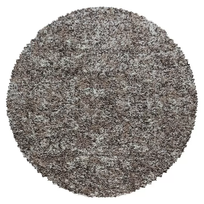 Hochflorteppich Enjoy - Beige, Durchmesser: 200 cm, 100 % Polypropylen - Runder, zotteliger Teppich mit gesprenkeltem Muster in Grau, Braun und Weiß.