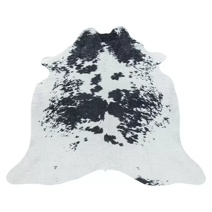 Flachgewebeteppich Etosha - Kuh, Schwarz/Weiß, 200 x 150 cm, 100 % Polyester - Schwarz-weiß gemusterter Kuhfellteppich.