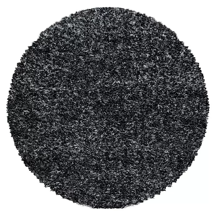 Hochflorteppich Enjoy - Anthrazit, Durchmesser: 80 cm, 100 % Polypropylen - Runder, hochfloriger Teppich mit dunkelgrauen und weißen Sprenkeln.