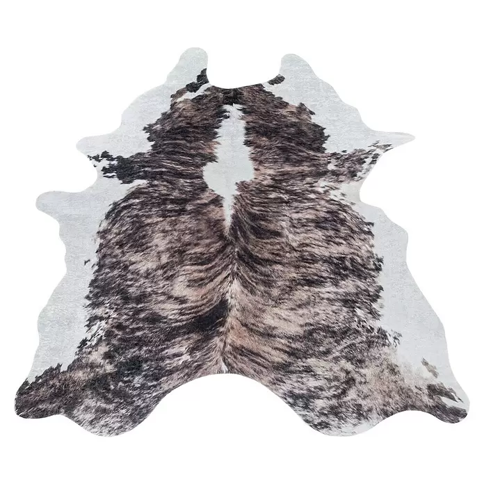 Flachgewebeteppich Etosha - Kuh, Braun/Weiß, 135 x 100 cm, 100 % Polyester - Natürlicher Kuhfellteppich mit markantem Schwarz-Braun-Weiß-Brindle-Muster, ideal als einzigartiger Bodenbelag.