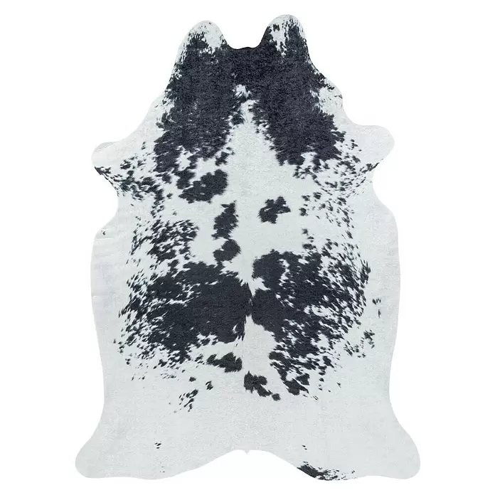Flachgewebeteppich Etosha - Kuh, Schwarz/Weiß, 200 x 150 cm, 100 % Polyester - Schwarz-weißer Kuhfell-Teppich mit natürlichen, unregelmäßigen Flecken.