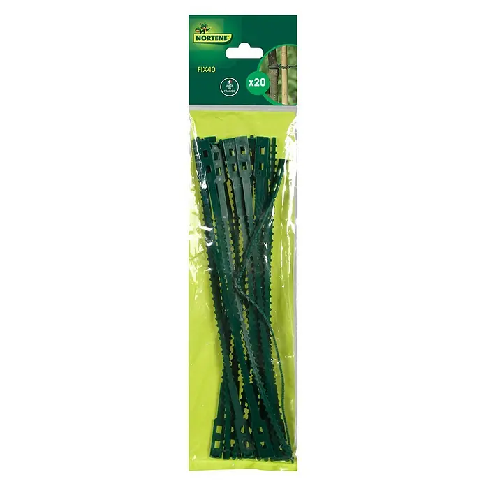 Nortene Brida de fijación Fix - Verde, Largo: 35 cm - Paquete de bridas para cables Nortene FIX40 en verde. Ideal para sujetar plantas y otros objetos en el jardín. 20 unidades por paquete.