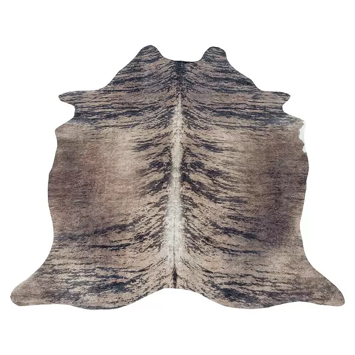 Flachgewebeteppich Etosha - Kuh, Braun/Grau, 200 x 150 cm, 100 % Polyester - Brindle-Kuhfellteppich mit natürlichen Grau-, Braun- und Schwarzstreifen.