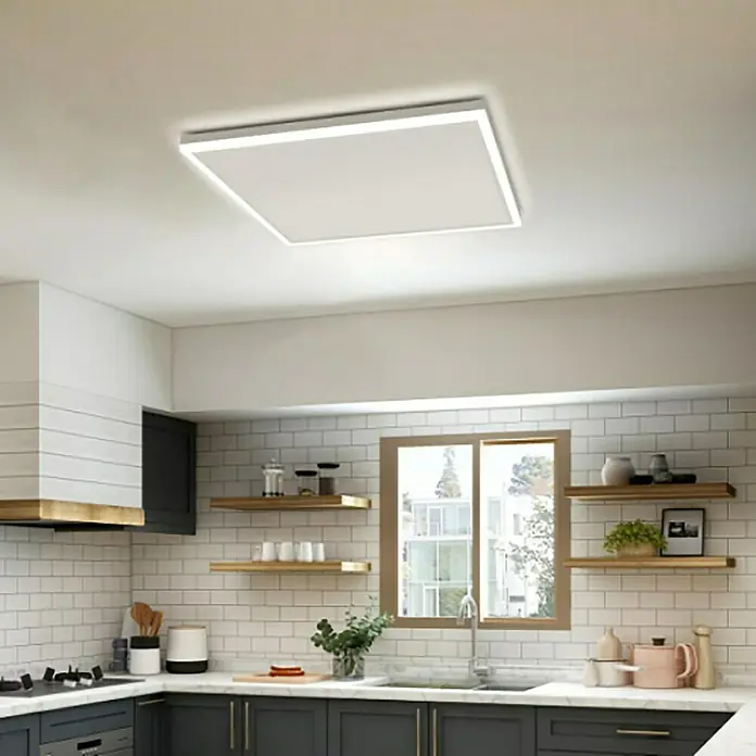 Jollytherm Infrarotheizkörper - B x H: 63 x 128 cm, 880 W, Weiß - Deckenleuchte: Eine moderne quadratische LED-Deckenleuchte mit hellem, weißem Licht und schlankem Design für eine stilvolle Beleuchtung in jedem Raum.