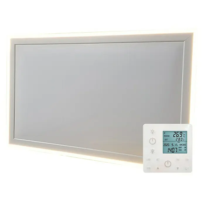 Jollytherm Infrarotheizkörper - B x H: 63 x 128 cm, 880 W, Weiß - Nahaufnahme einer weißen Infrarotheizung mit digitalem Thermostat zur Temperaturregelung.