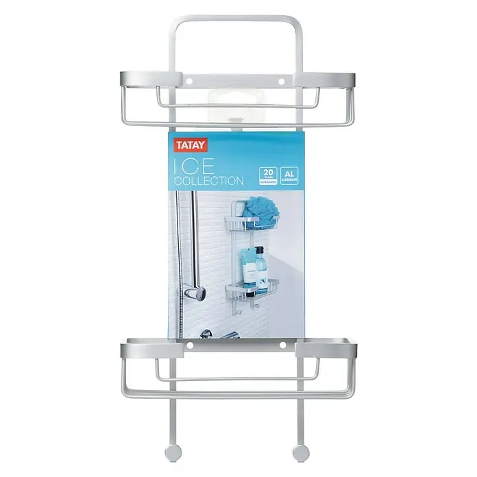 Tatay Cesta de baño doble Ice -  - Un caddy de ducha plateado de TATAY de la "ICE Collection", hecho de aluminio, con dos estantes y un toallero para la ducha.