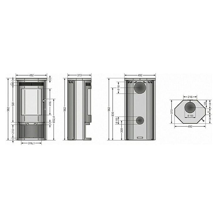 Justus Kaminofen Usedom 5 (5 kW, Raumheizvermögen: 88 m³, Verkleidung: Stahl, Schwarz)