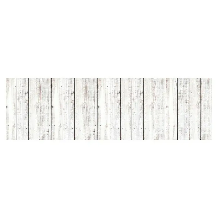 Alfombra de vinilo Croma Madera - Blanco, 200 x 60 cm, PVC - Paneles de madera clara: Un fondo versátil para presentaciones de productos, que ofrece una estética rústica y natural.