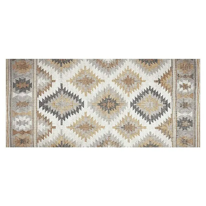 Alfombra de vinilo Croma Rombos - Gris, 110 x 50 cm, PVC - La alfombra rectangular presenta patrones geométricos en gris, marrón y blanco, que agregan calidez y estilo a cualquier habitación. ¡Un verdadero atractivo!
