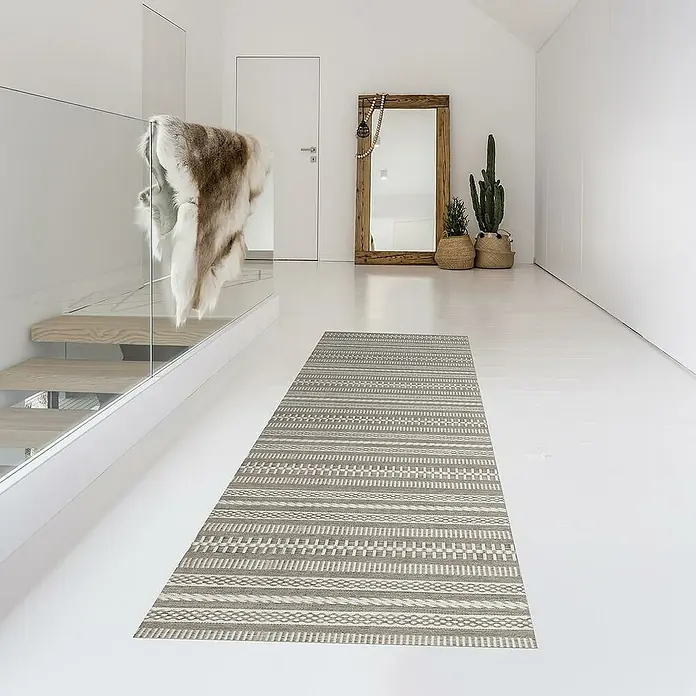 Alfombra de vinilo Croma Jarapa - Gris, 200 x 60 cm, PVC - Un pasillo elegante con una alfombra estampada, que realza el espacio y crea un ambiente agradable con su diseño.