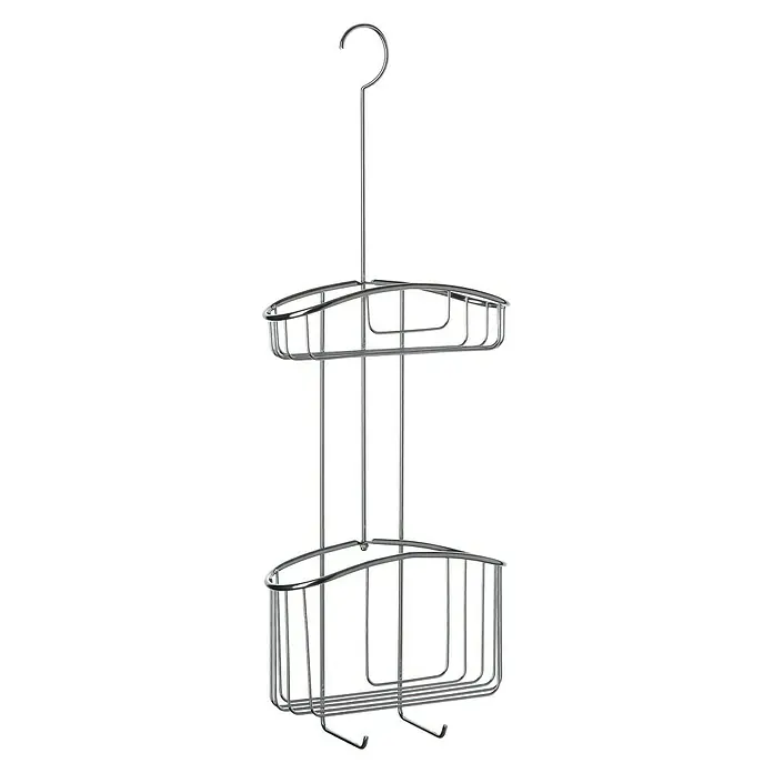 Tatay Cesta de baño colgante doble - L x An x Al: 9 x 22,5 x 60 cm, Cromo - Cesta de ducha cromada con dos estantes y ganchos para colgar. Almacenamiento práctico para el baño.