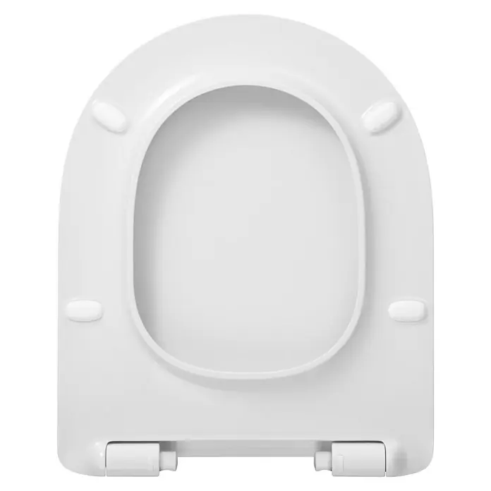 WC-Sitz - Duroplast, Weiß, Mit Absenkautomatik, L x B x H: 44,5 x 37 x 4,5 cm - Weißer Toilettensitz in der Draufsicht. Das Produkt hat eine ovale Form und ist aus robustem Material gefertigt. Ideal für jedes Badezimmer.