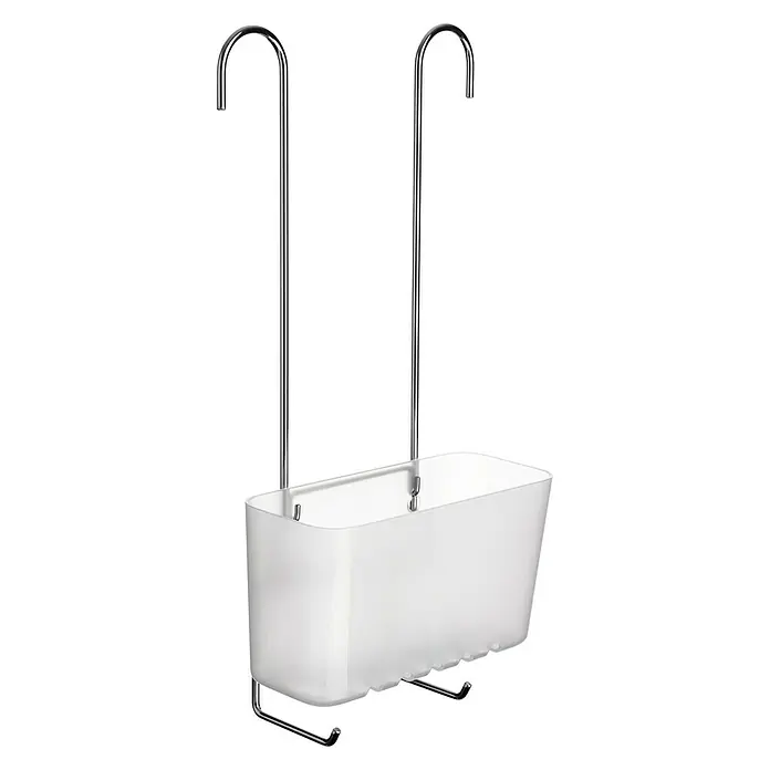 Tatay Standard Cesta de baño colgante - L x An x Al: 11 x 20,5 x 41,5 cm, Blanco - Una cesta de ducha transparente cuelga de dos ganchos plateados. La cesta de ducha es ideal para guardar artículos de aseo en la ducha.