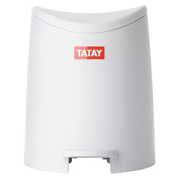 Tatay Standard Cubo con pedal - 3 l, Plástico, Blanco - Cubo de basura de pedal de plástico blanco con logo rojo TATAY.