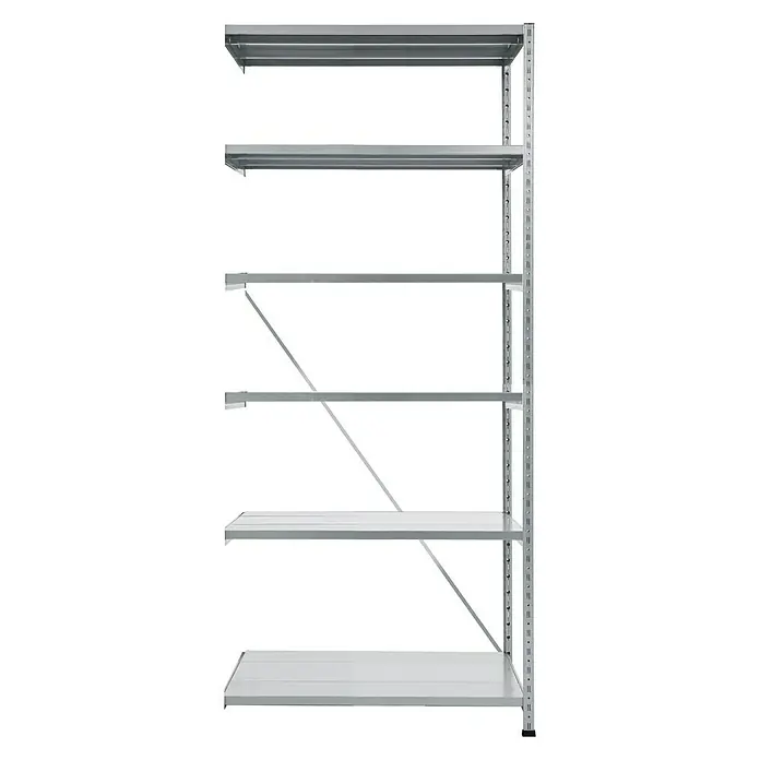 Scholz Metallregal Anbauelement - Höhe: 228 cm, B x T: 81 x 100 cm, Traglast pro Boden: 360 kg, Anzahl Böden: 6 Stk., Stecken, Silber - Abbildung eines Metallregals mit sechs Regalböden zur Aufbewahrung und Organisation von Gegenständen.