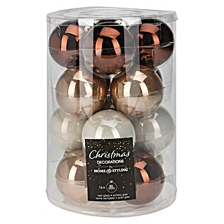 Kerstballen (Bruin/Wit, Glas, 16 st.)