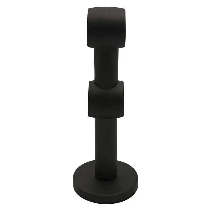 Expo Ambiente Doppelträger Noble - Eisenoptik-brush, Geeignet für: Gardinenstangen Ø 20 mm, Länge: 13,4 cm - Schwarzer, senkrecht stehender Toilettenpapierhalter mit rundem Fuß und einer Halterung für eine Papierrolle.