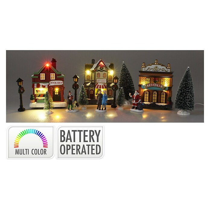 Led-kerstdorp (Meerkleurig, 45 x 8,5 x 25,5 cm, Uitbreidbaar, Led, Werkt op batterijen) | BAUHAUS