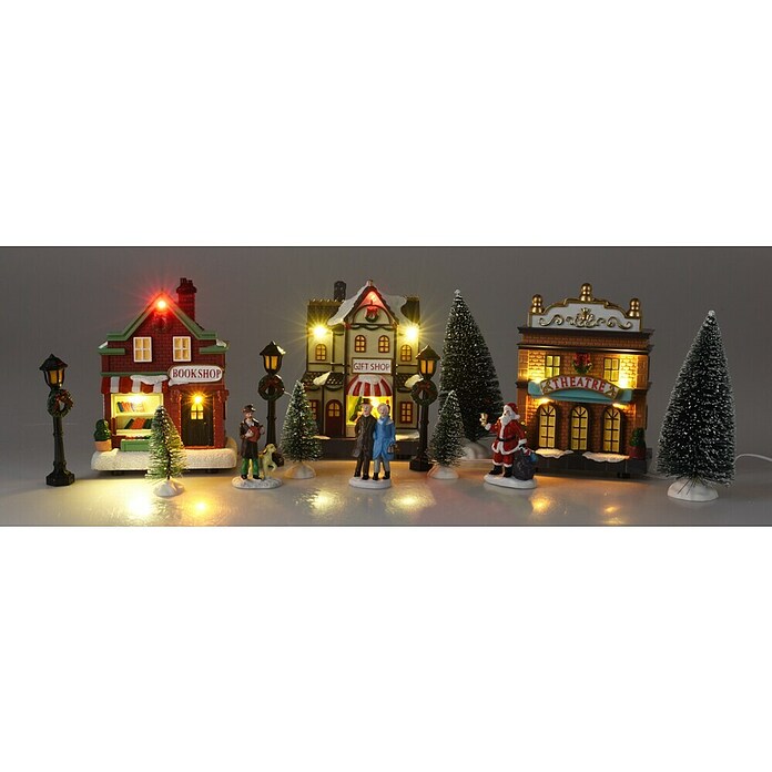 Led-kerstdorp (Meerkleurig, 45 x 8,5 x 25,5 cm, Uitbreidbaar, Led, Werkt op batterijen) | BAUHAUS
