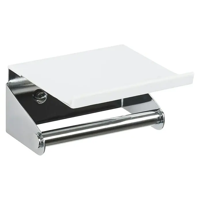 Tauro Baño Line Portarrollos papel higiénico - Cromo - Portarrollos de papel higiénico con estante de cromo brillante y plástico blanco. Un accesorio práctico y elegante para cualquier baño.