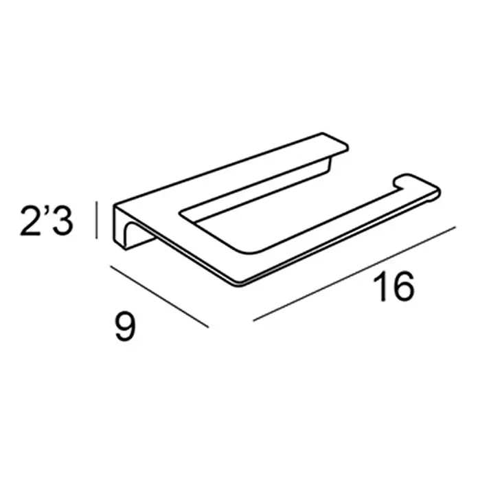 Tauro Baño Line Portarrollos papel higiénico - Cromo - Representación esquemática de un montaje de pared con las dimensiones 2'3, 9 y 16, ideal para baños y aseos.