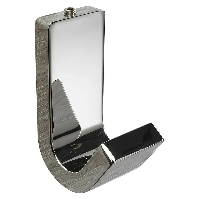 Tauro Baño Line Toallero de gancho - Cromo, Brillante - Primer plano de un gancho de pared cromado pulido, ideal para baño o pasillo.