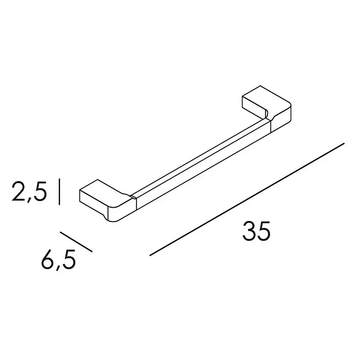 Tauro Baño Bluss Toallero de barra - Blanco - Imagen del producto de un tirador de muebles rectangular y minimalista en blanco y negro con dimensiones, ideal para interiores modernos.