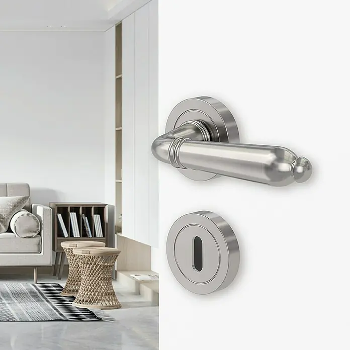 Diamond Doors Classic Drückergarnitur Tucson - Stärke Tür: 40 mm - 45 mm, Sonstiges, Buntbart - Edle Türgarnitur aus satiniertem Edelstahl mit formschönem Griff und Rosetten für ein stilvolles Ambiente.
