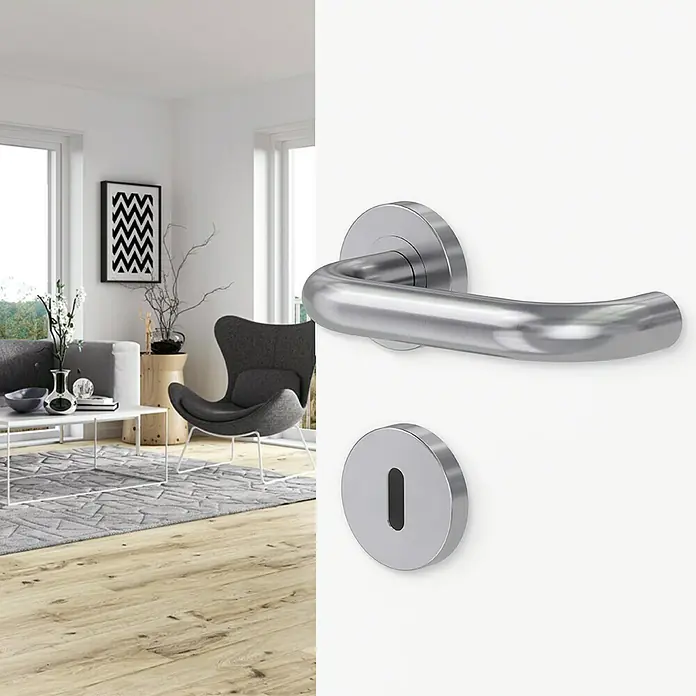 Diamond Doors Modern Drückergarnitur Vermont - Edelstahl, U-Form, Stärke Tür: 40 mm - 45 mm, Buntbart - Edle Türgarnitur aus Edelstahl mit elegantem Design. Passt perfekt zu modernen Inneneinrichtungen und sorgt für einen stilvollen Akzent.