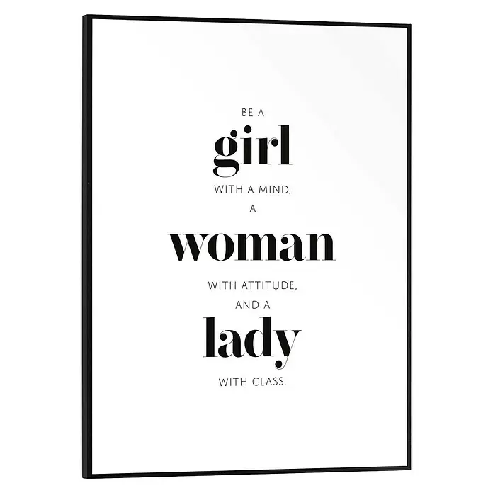 Reinders Bild Slim Frame Black - Classy, B x H: 30 x 40 cm - Gerahmter Druck in Schwarz mit dem Zitat: 'Sei ein Mädchen mit Verstand, eine Frau mit Haltung und eine Dame mit Klasse.' Schwarzer Text auf Weiß.