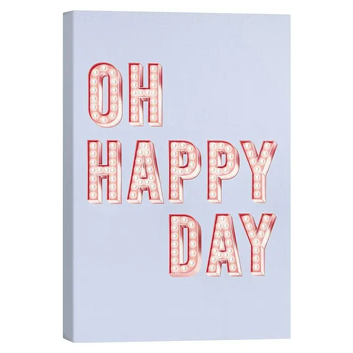 Reinders Leinwandbild Giclee on Canvas - Oh Happy Day, B x H: 20 x 30 cm - Wandkunst mit dem Aufdruck "Oh Happy Day" in leuchtenden Buchstaben auf blauem Hintergrund, ideal als fröhliche Dekoration für jeden Raum.