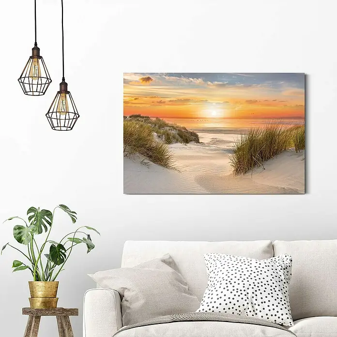 Reinders Decopanel - Beautiful Dunes, B x H: 60 x 90 cm - Wandbild mit Dünenlandschaft bei Sonnenuntergang, das eine entspannende Atmosphäre im Raum schafft. Ideal für Wohnzimmer und Schlafzimmer.