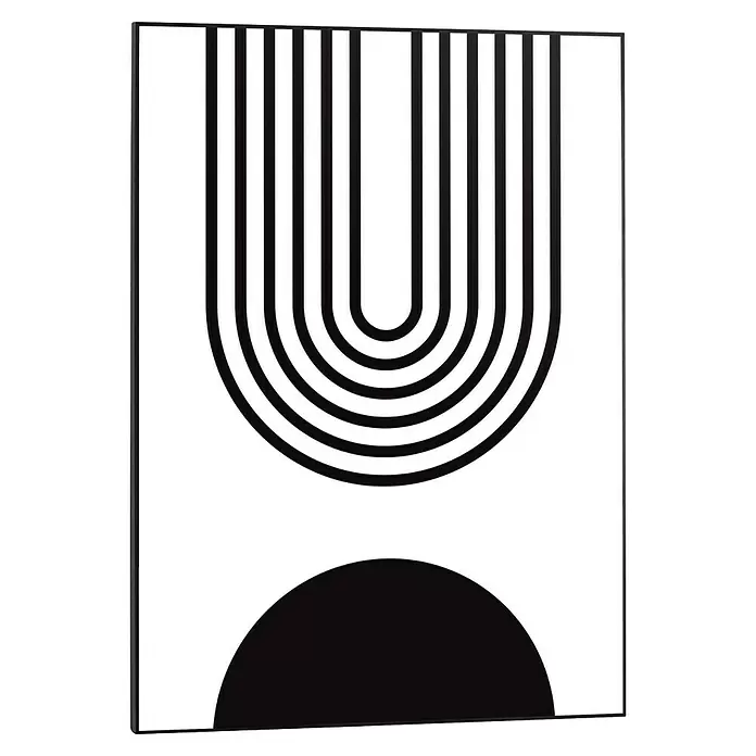 Reinders Bild Slim Frame Black - Abstract, B x H: 50 x 70 cm - Schwarz-weißer abstrakter geometrischer Druck mit konzentrischen „U“-Formen und einem soliden Halbkreis. Moderne minimalistische Wandkunst.