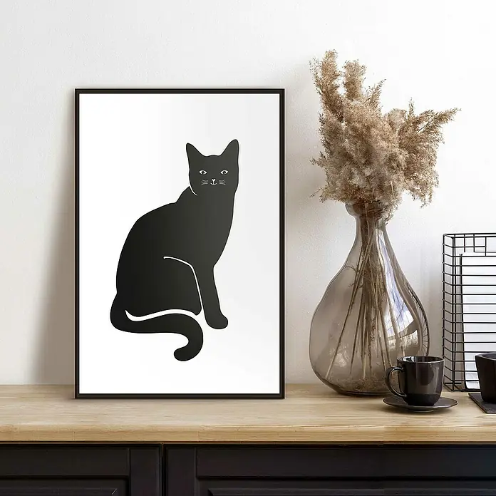 Reinders Bild Slim Frame Black - Black Cat, B x H: 20 x 30 cm - Schwarze Katzengrafik, ein modernes und stilvolles Wanddekor für Wohn- oder Büroräume, das ästhetische Akzente setzt.