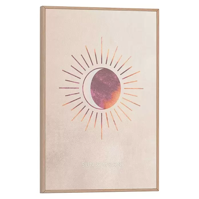 Reinders Bild Slim Frame Wood - Sun & Moon, B x H: 20 x 30 cm - Gerahmter Kunstdruck mit hellem Holzrahmen, Sonne-Mond-Motiv.