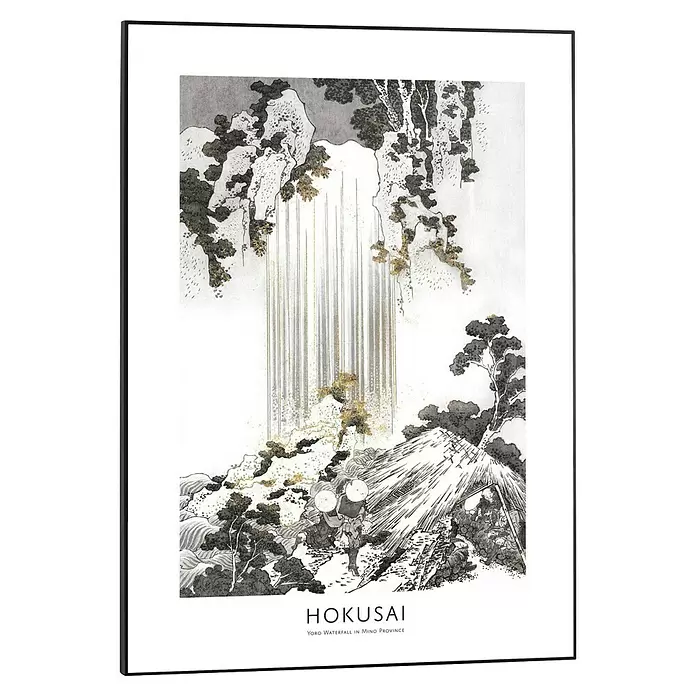 Reinders Bild Slim Frame Black - Hokusai Art, B x H: 50 x 70 cm - Gerahmter Hokusai 'Yoro Waterfall' Druck in Schwarz und Gold. Schwarzer Rahmen für Wanddekoration.